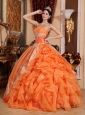 Gorgeous Orange Red Quinceanera Dress Sweetheart  Organza Beading Ball Gown