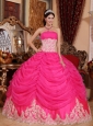 Lovely Hot Pink Quinceanera Dress Strapless Organza Beading Ball Gown