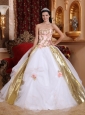 Lovely White Quinceanera Dress Strapless Organza Beading and Appliques Ball Gown