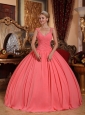 New Watermelon Sweet 16 Dress V-neck Chiffon Beading Ball Gown