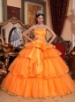 Popular Orange Quinceanera Dress Strapless Organza Ruffles Ball Gown