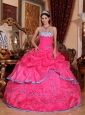 Pretty Rose Pink Quinceanera Dress Strapless Organza Appliques Ball Gown