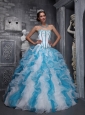 Sweet White and Sky Blue Quinceanera Dress Sweetheart Taffeta and Organza Appliques Ball Gown