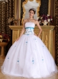 Vintage White Sweet 16 Dress Strapless Satin and Tulle Appliques Ball Gown
