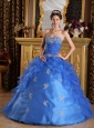 Classical Blue Quinceanera Dress Sweetheart Ruffles Organza Ball Gown