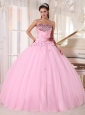 Luxurious Pink Quinceanera Dress Strapless Tulle Beading and Ruch Ball Gown