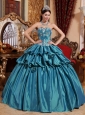 Luxurious Teal Quinceanera Dress Sweetheart Taffeta Appliques Ball Gown