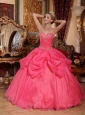 Popular Coral Red Quinceanera Dress Sweetheart Taffeta and Organza Appliques Ball Gown