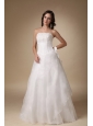 Simple A-line Strapless Floor-length Satin and Organza Appliques Wedding Dress