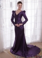 Dark Purple Column / Sheath V-neck Brush / Sweep Taffeta Mother of the Bride Dress