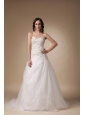 Elegant A-line Sweetheart Court Train Taffeta and Organza Beading Wedding Dress