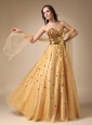 Gold A-line Sweetheart Sequins and Tulle Evening Dress