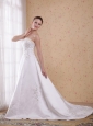 Modern A-Line / Princess Strapless Count Train Embroidery Satin Wedding Dress