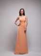 Orange Column Strapless Floor-length Chiffon Ruch Bridesmaid Dress