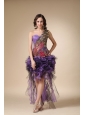 Purple Column One Shoulder High-low Evening Dress Satin and Organza Appliques