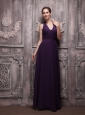 Dark Purple Empire Halter Floor-length Chiffon Ruch Prom / Evening Dress