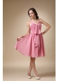 Rose Pink  A-line Spaghetti Straps Knee-length Chiffon Ruch Prom / Homecoming