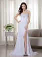 White Column Sweetheart Brush Train Chiffon Beading and Ruch Prom / Celebrity Dress