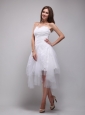 White Short Wedding Dress Strapless Knee-length Lace and Tulle