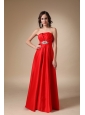 Wine Red A-line Strapless Floor-length Taffeta Beading and Ruch Bridesmaid Dress