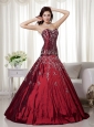 Wine Red A-line Sweetheart Floor-length Taffeta Beading and Embroidery Prom Dress
