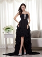 Black A-line Sweetheart High-low Chiffon Beading Prom Dress