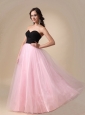 Black and Pink A-line Sweetheart Floor-length Taffeta and Tulle Ruch Prom / Pegant Dress