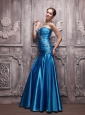 Blue Column Sweetheart Floor-length Taffeta Beading and Ruch Prom Dress
