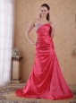 Coral Red A-line / Princess Sweetheart Court Train Taffeta Beading and Ruch Prom / Celebrity Dress