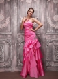 Hot Pink Column Sweetheart Floor-length Taffeta  Beading Prom Dress