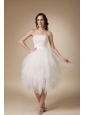 Lovely A-line Strapless Tea-length Tulle Beading Prom Dress