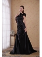 Luxurious black A-line / Princess One Shoulder Court Train Prom / Celebrity Dress