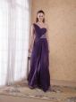 Purple Empire One Shoulder Floor-length Chiffon Beading and Ruch Prom Dress