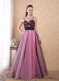 Rose Pink A-Line / Princess Spaghetti Straps Floor-length Tulle Appliques Prom Dress