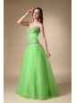 Spring Green A-line Sweetheart Floor-length Taffeta and Tulle Beading Prom Dress