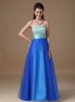 Apple Green and Royal Blue A-line Strapless Floor-length Taffeta and Tulle Beading Prom Dress