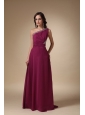 Burgundy Column One Shoulder Brush Train Chiffon Beading Prom / Evening Dress