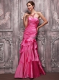 Hot Pink Column Sweetheart Floor-length Taffeta  Beading Prom Dress