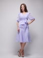 Lilac Column V-neck Knee-length Chiffon Ruch Prom / Homecoming Dress