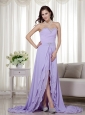 Lilac Detachable High Low Chiffon Prom Dress Sweetheart Brush Train Beading