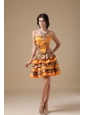 Multi-color A-line Strapless Mini-length Taffeta and Leopard Beading Prom Dress