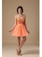 Orange Red A-line Sweetheart Mini-length Organza Beading Prom Dress