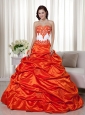 Orange Red A-line Sweetheart Floor-length Taffeta Appliques Quinceanera Dress