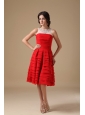 White and Red A-line Bateau Knee-length Chiffon Beading Prom Dress