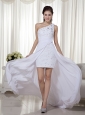 White Column One Shoulder High-low Chiffon Beading Prom Dres