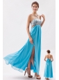 Aqua Empire Strapless Ankle-length Chiffon and Sequin Evening Dress
