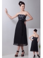 Black Empire Strapless Little Black Dress Chiffon Sashes Tea-length