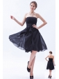 Black A-line / Princess Strapless Little Black Dress Chiffon Bow Knee-length