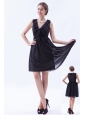 Black Empire V-neck Little Black Dress Chiffon Ruch Mini-length
