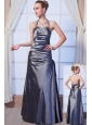 Gray Column Halter Floor-length Taffeta Beading Homecoming Dress